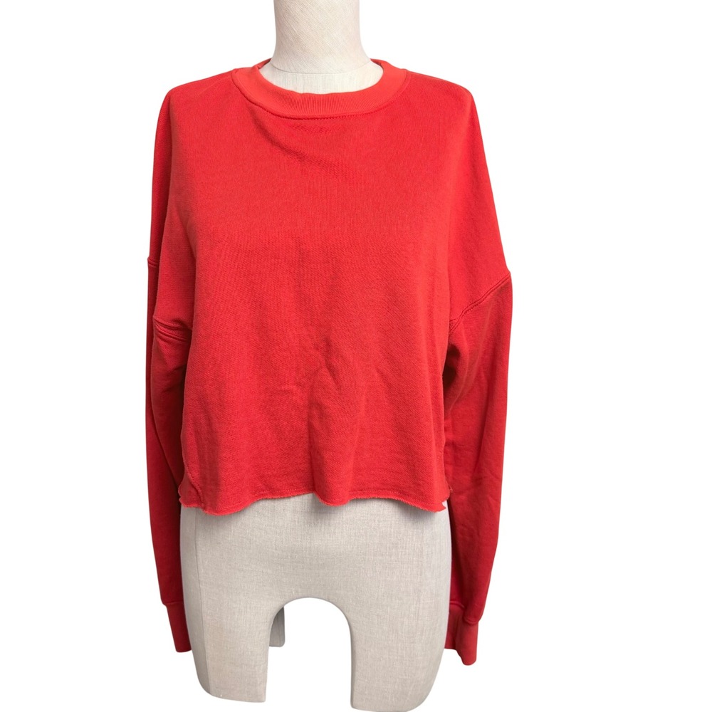 Spiritual Gangster Orange Cropped Sweatshirt Raw Hem Cotton Modal Pullover Small